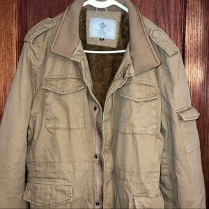 WenVen Jacket Mens Med brown/tan Sherpa Lined Thick Military Parka
